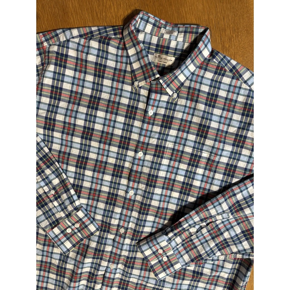 Peter Millar Crown Vintage Shirt Men 2XL Multicolor Plaid Button Down LongSleeve
